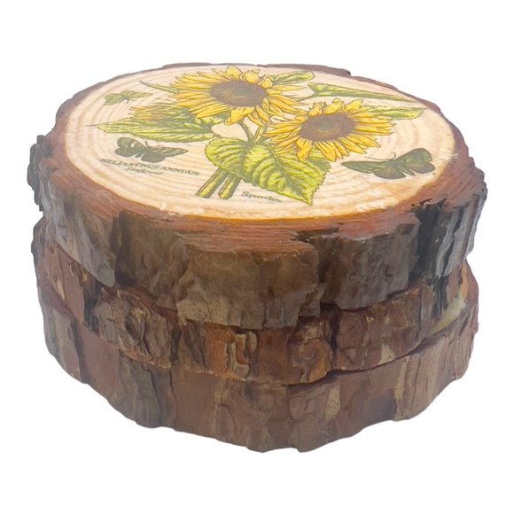 Wood Coasters Decoupaged Art with Yellow Sunflowers and Vintage Truck Napkins - Picture 2 of 12